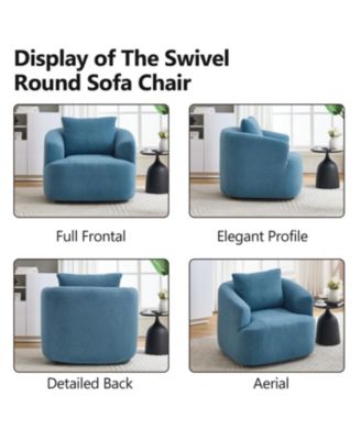  Swivel Teddy Fleece Comfy Chair with Pillow - Blue