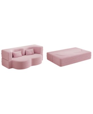 Streamdale Pink Teddy Fabric Convertible Floor Sofa Bed