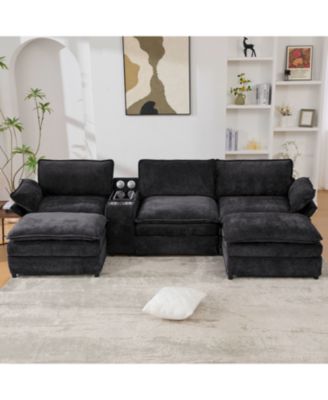Streamdale U-Shaped Sectional Sofa w/ Storage, Wireless Charging, Bluetooth & Footstools