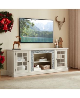 70" Modern TV Stand, Faux Stone Media Console, White