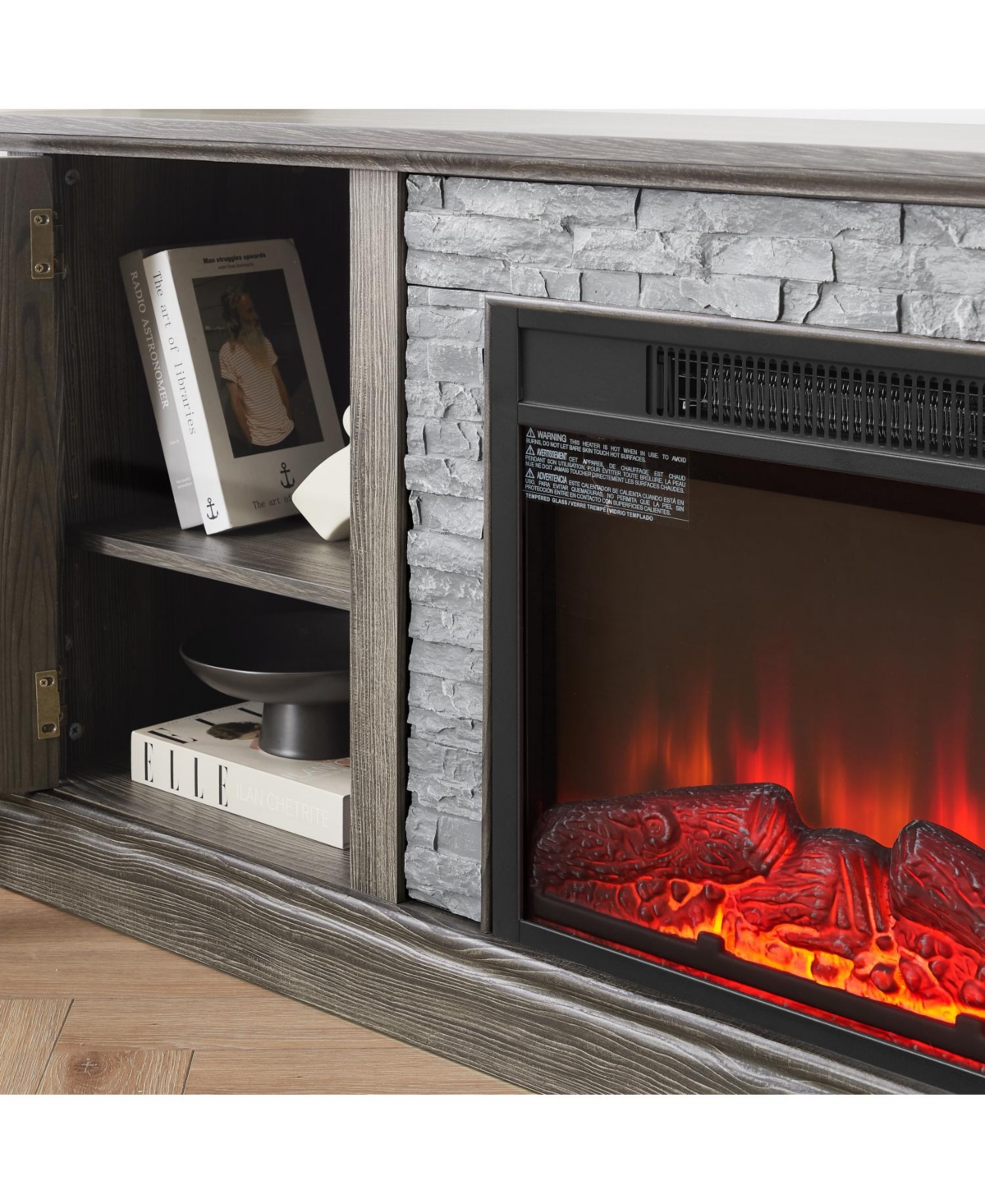 Streamdale Furniture Streamdale 70" Tv Stand with Fireplace & Storage, Grey Media Console