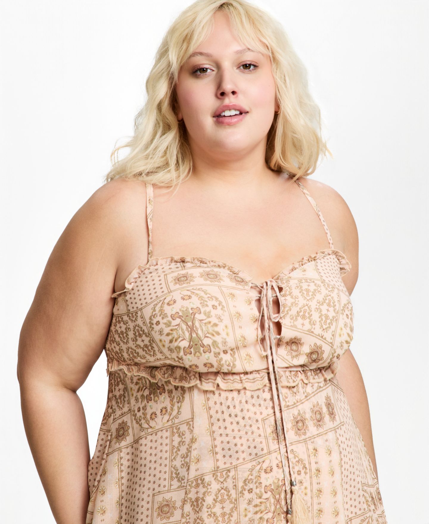 Женское платье And Now This Trendy Plus Size High-Low Tiered Cami, цвет: Buttercup Patch — фото 4