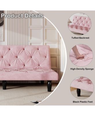 66" Pink Velvet Sofa Bed