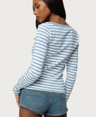 Women's Kimi Striped Long Sleeve V Neck Top