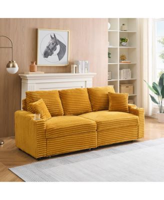 80" Pull-Out Corduroy Sleeper Sofa Bed with Cup Holders & Pillows for Living Room or Apartment