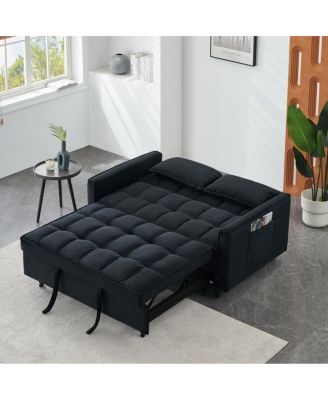 55 Inch Pull Out Sleeper Loveseat Sofa Bed, Convertible Velvet Couch with Pillows and Side Storage Pockets