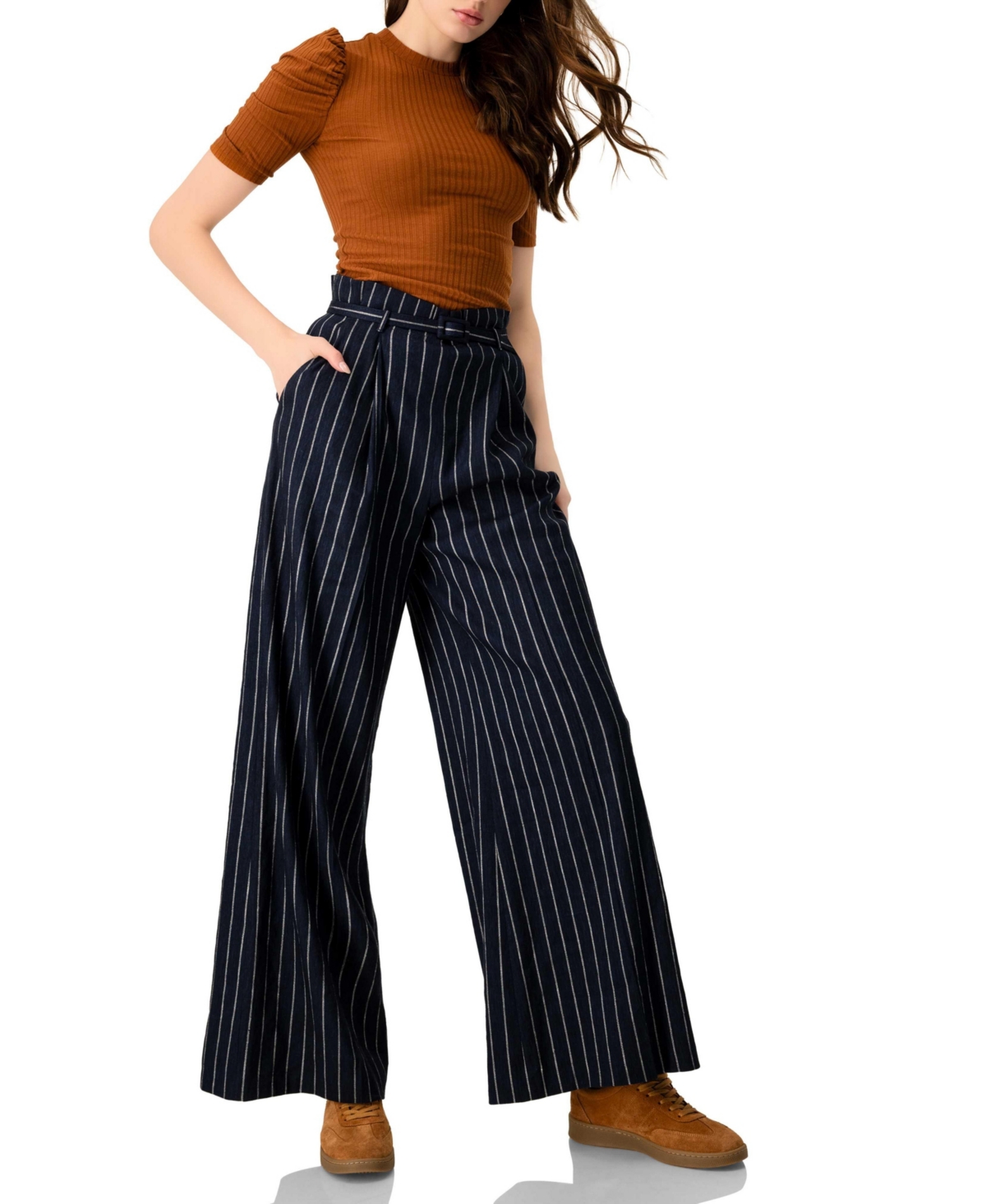 Ivonne Women's Puff Shoulder Ribbed-Knit T-shirt