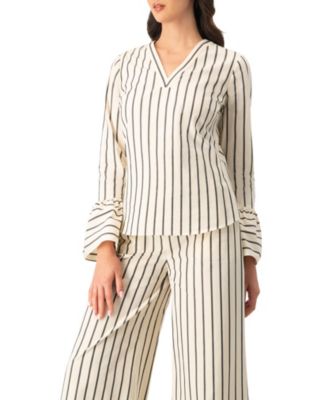 Women's Striped V-Neck Oversized Shirt