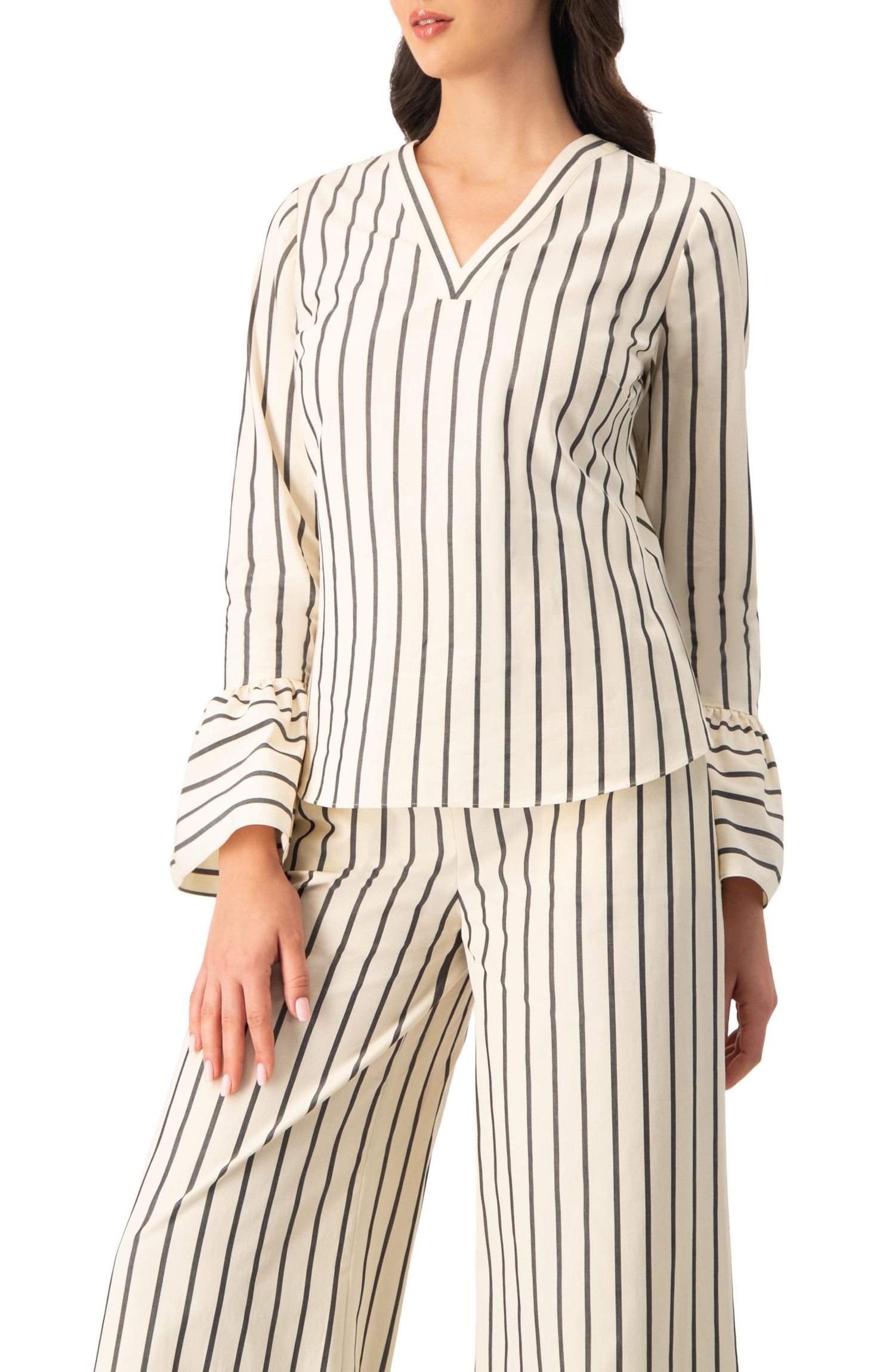 Women's Striped V-Neck Oversized Shirt