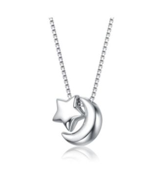 Kids White Gold Plated Star and Crescent Moon Pendant Necklace