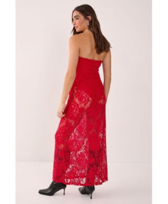 Women's Lace Bandeau Sheer Maxi Dress