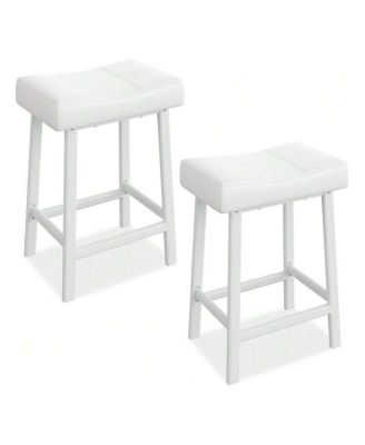 2-Piece Counter Height Bar Stool Set with Bonded Leather Upholstery for Kitchen Island or Dining Room
