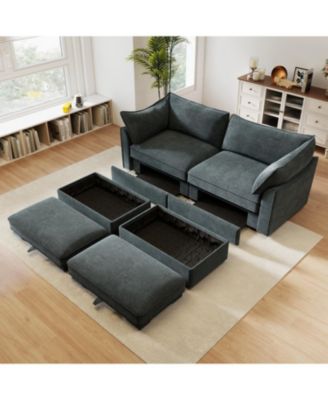2-Seater Sofa w/ Footrests & Storage - Chenille Gray