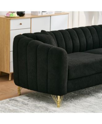 85" Chenille Sofa, 3 Seater Deep Couch, Tufted, Gold Legs