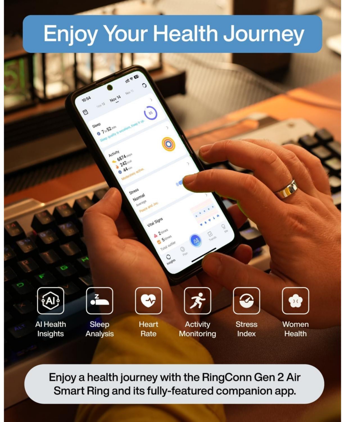 RingConn Gen 2 Air Size 9 Galaxy Silver 4866 Fitness Trackers