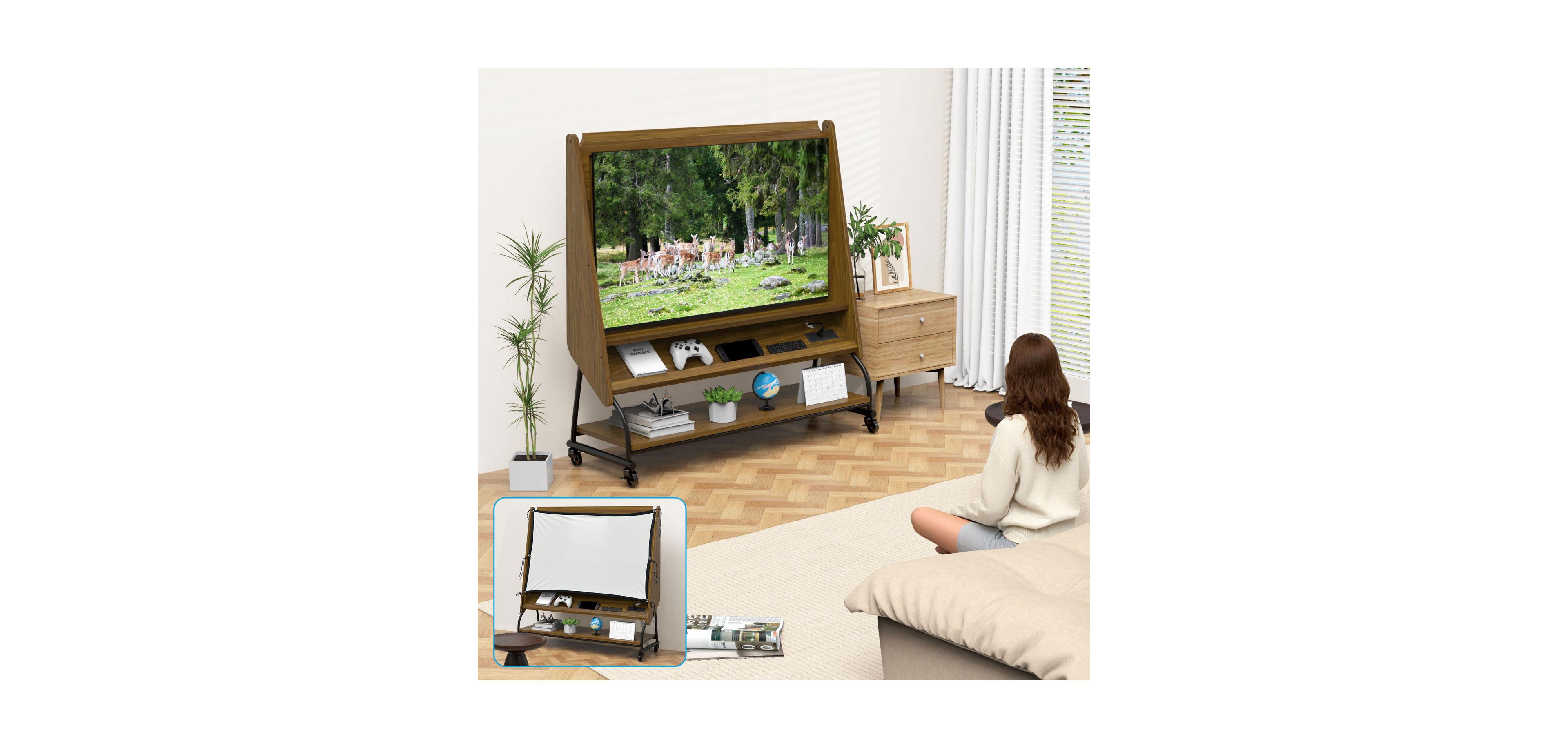 Streamdale Furniture Streamdale Mobile Tv Stand with Mount & Projector Screen for 32-50" TVs