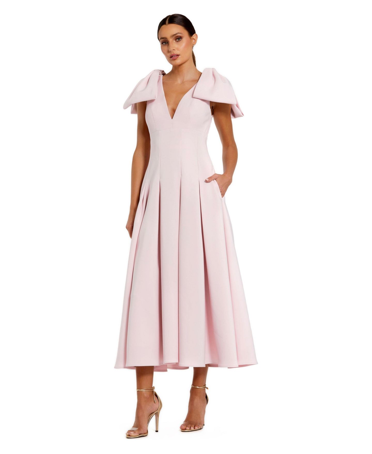 Женское платье Mac Duggal Crepe A Line Midi, цвет: Пудровый — фото 1