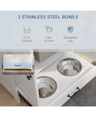 Dog Feeding Station w/ Raised Dog Bowls, Adjustable Panel