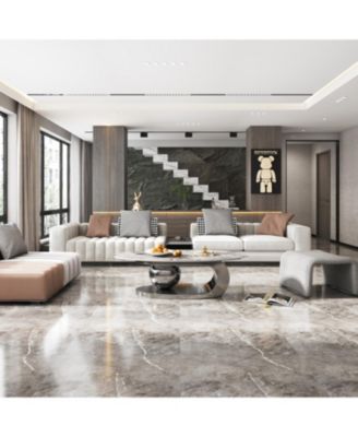 Faux Marble Oval Coffee Table