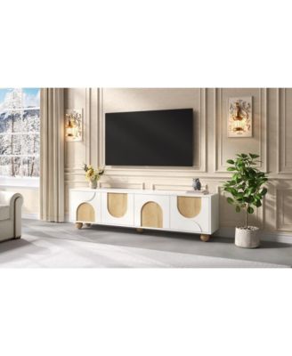 Farmhouse TV Stand for 75" TVs, Cream Media Console, White, 69.6"W