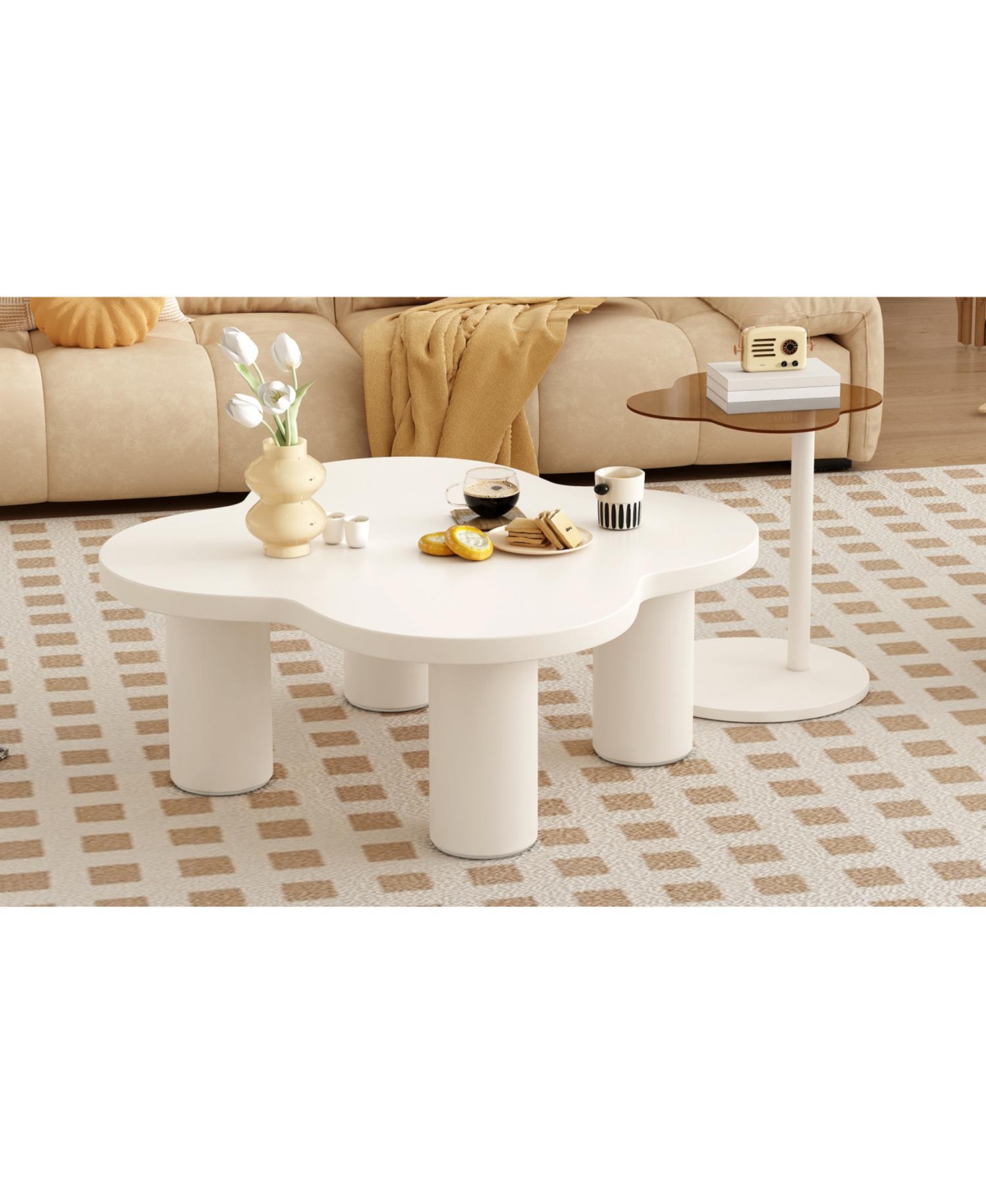 Streamdale Furniture Modern Irregular Coffee Table Set with Glass Top