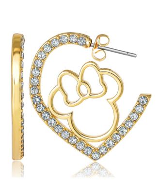 Minnie Mouse Heart Earrings, Gold-Tone Outline with Crystal Pave