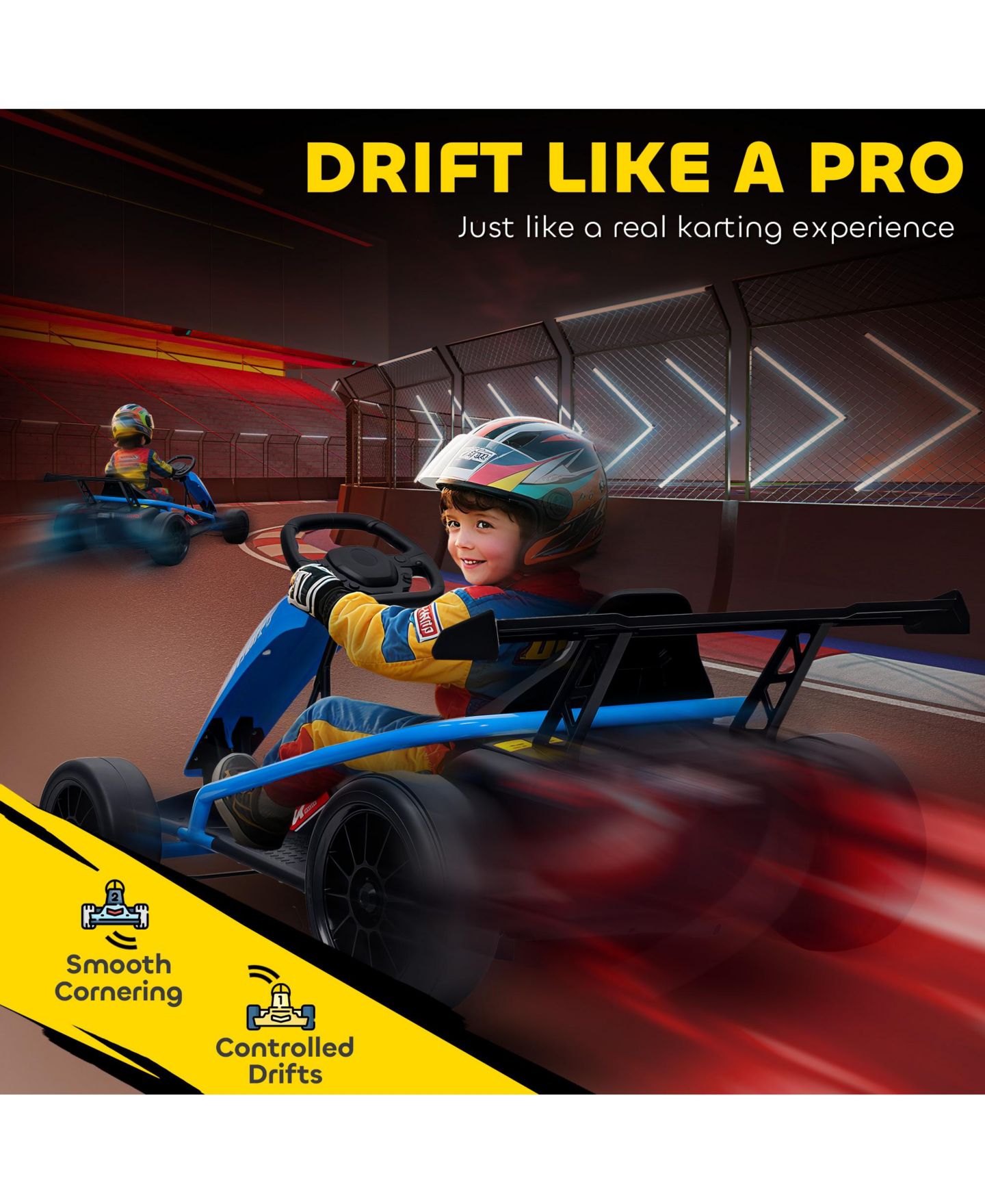 Детская игрушка Qaba 24V 8.1 Mph PP/Metal Dual-Motor Drift Electric Go-Kart, Supports Up to 154 Lbs., от 8 лет, цвет: Синий — фото 4