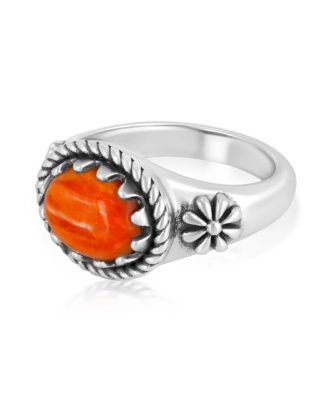 Sterling Silver Orange Spiny Oyster East West Ring, Sizes 5 to 11