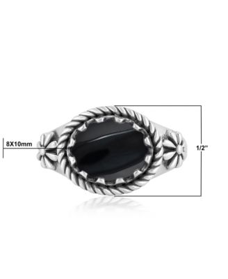 Sterling Silver Black Onyx East West Ring, Size 5 to 11