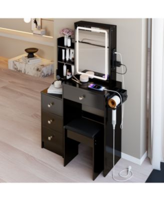 LED Mirror Vanity Table with Stool & Power