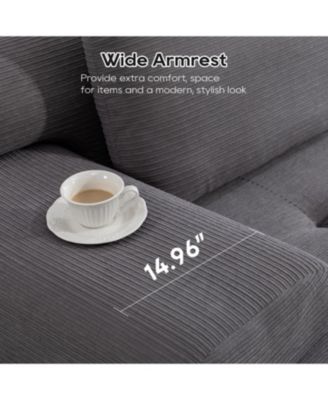 L-Shaped Corduroy Sectional Sofa Bed - Memory Foam, Steel Frame