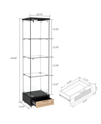 Modern Glass Display Cabinet w/ Drawer & LED Lights