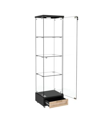 Modern Glass Display Cabinet w/ Drawer & LED Lights