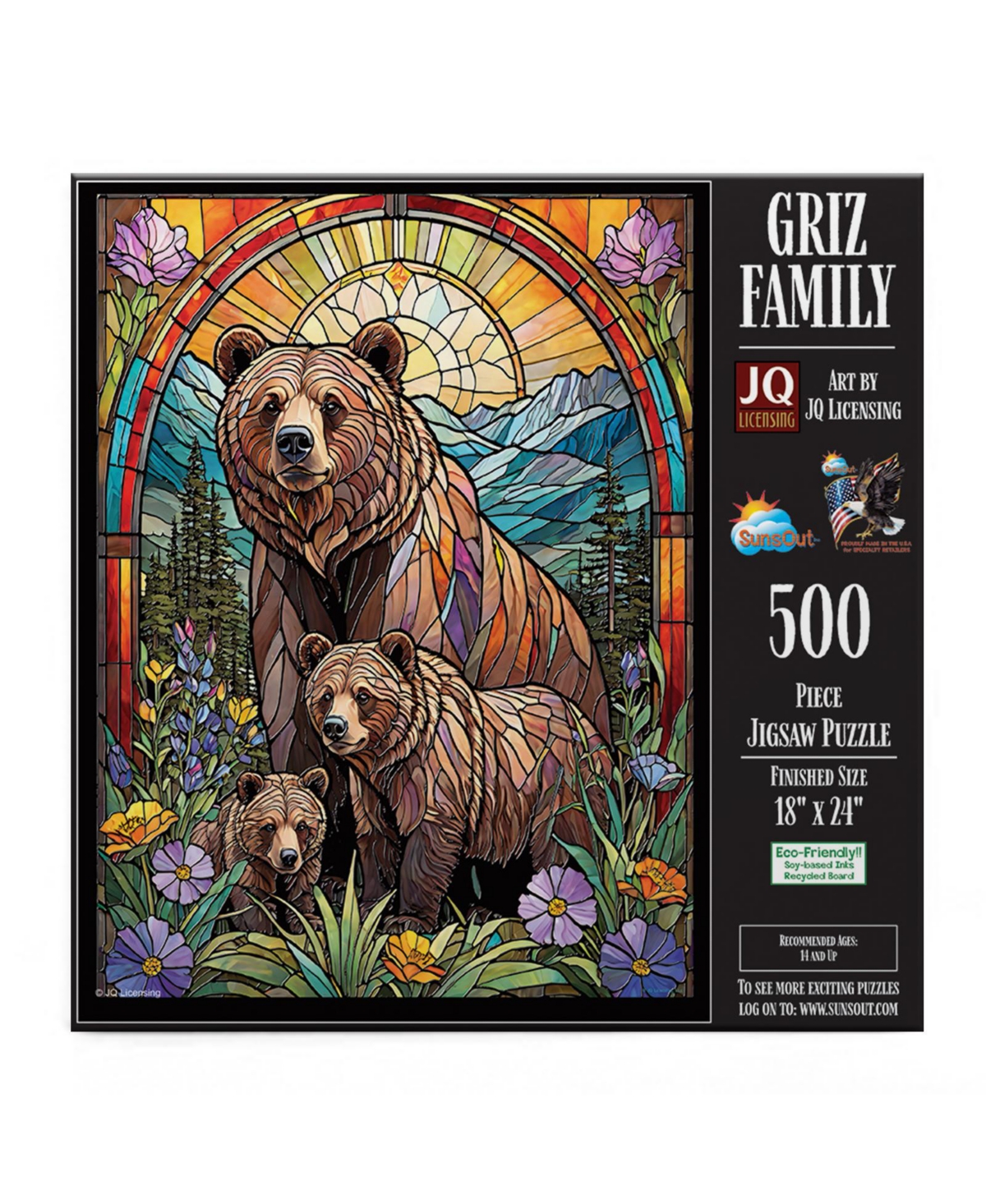SunsOut Griz Family Stained Glass Bears 500 piece Jigsaw Puzzle for Adults