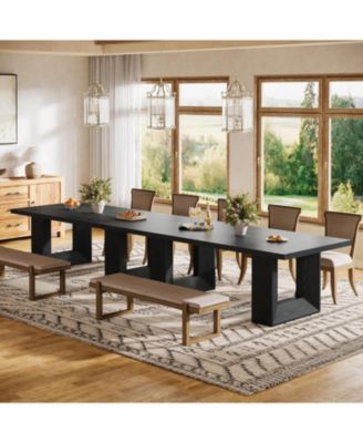 Farmhouse Dining Table for 6-8, 63-Inch Rectangle Kitchen Table with Strong Geometric Frame