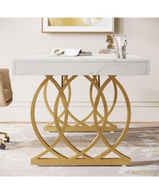 63-Inch Executive Desk, Modern Office Computer Desk with Faux Marble Tabletop