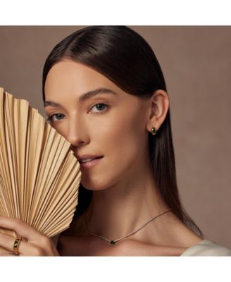 18k Gold Plated Sterling Silver Emerald Rectangle Necklace, Ring & Huggies Set Holiday Gift Idea