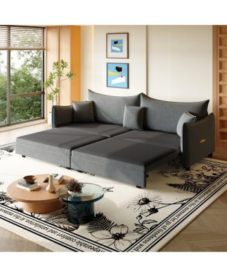 81.9'' Velvet Pull Out Sleeper Sofa Bed, 3-in-1 Convertible King Couch with Pillows, Modern Sofa for Living Room-Maison Boucle