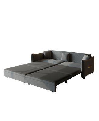 81.9'' Velvet Pull Out Sleeper Sofa Bed, 3-in-1 Convertible King Couch with Pillows, Modern Sofa for Living Room-Maison Boucle