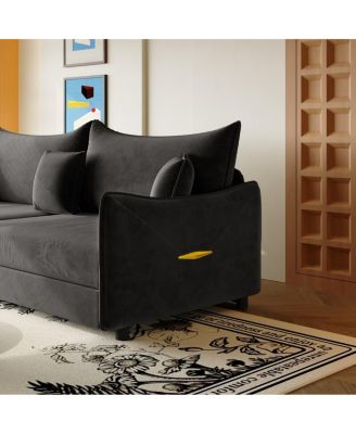 81.9'' Velvet Pull Out Sleeper Sofa Bed, 3-in-1 Convertible King Couch with Pillows, Modern Sofa for Living Room-Maison Boucle