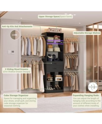4-8 FT Walk-in Adjustable Closet Organizer System with 2 Drawers and 5 Rods, Fits 60-96'' Closets