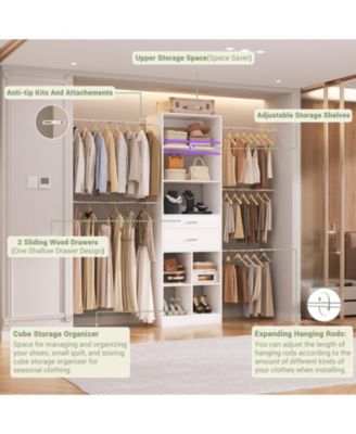 4-8 FT Walk-in Adjustable Closet Organizer System with 2 Drawers and 5 Rods, Fits 60-96'' Closets