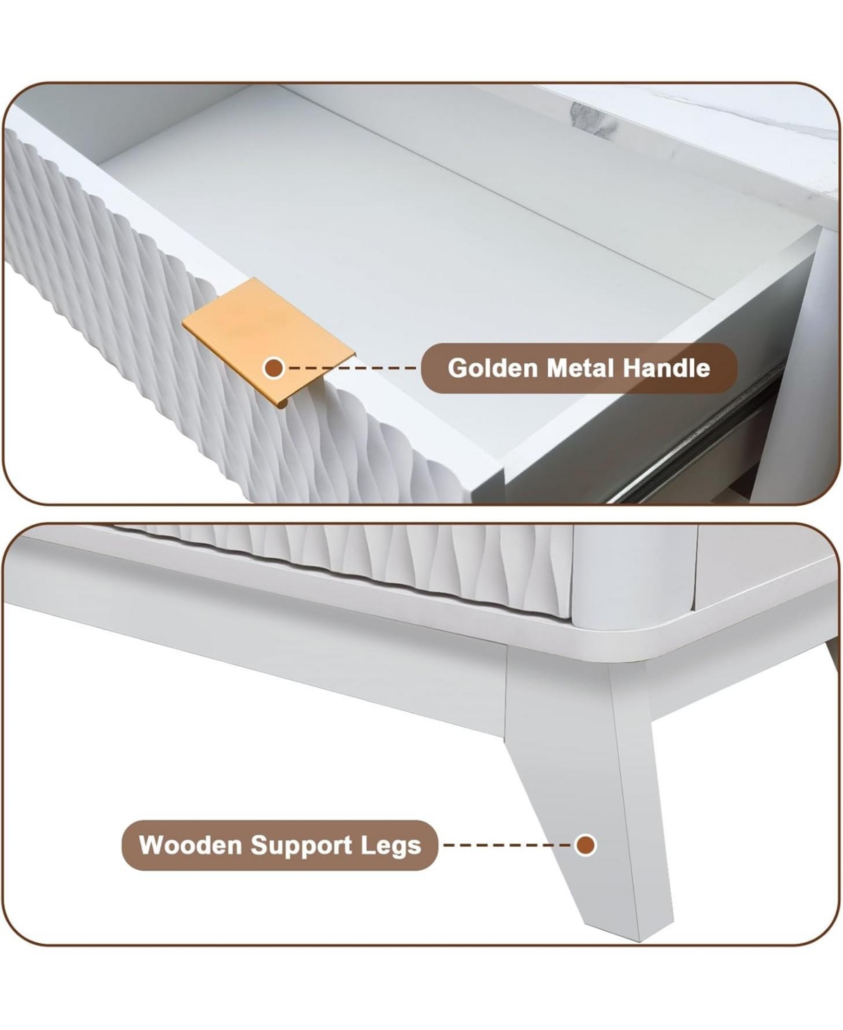 gaomon 54" Rustic Drip-Pattern 6-Drawer Dresser with Faux Marble Top, Wide Farmhouse Storage Chest for Nursery, Bedroom, Living Room, Hallway