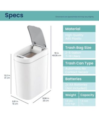 2 Pack of 1.85 Gallon Trash Bin ABS Slim Bathroom Motion Sensor Trash Can