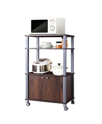 Multifunctional Rolling Kitchen Baker s Rack with 2-Tier Shelf and Cabinet