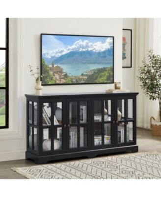 LED Curio Cabinet with Glass Doors & Adjustable Shelves - Black