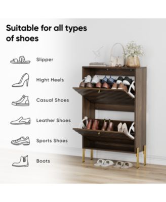 23.6" Walnut Shoe Cabinet, Mid-Century Modern Organizer