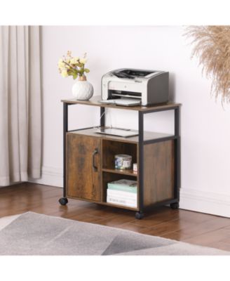  File Cabinet with Charging, Printer Stand, Metal Frame, Rustic Brown