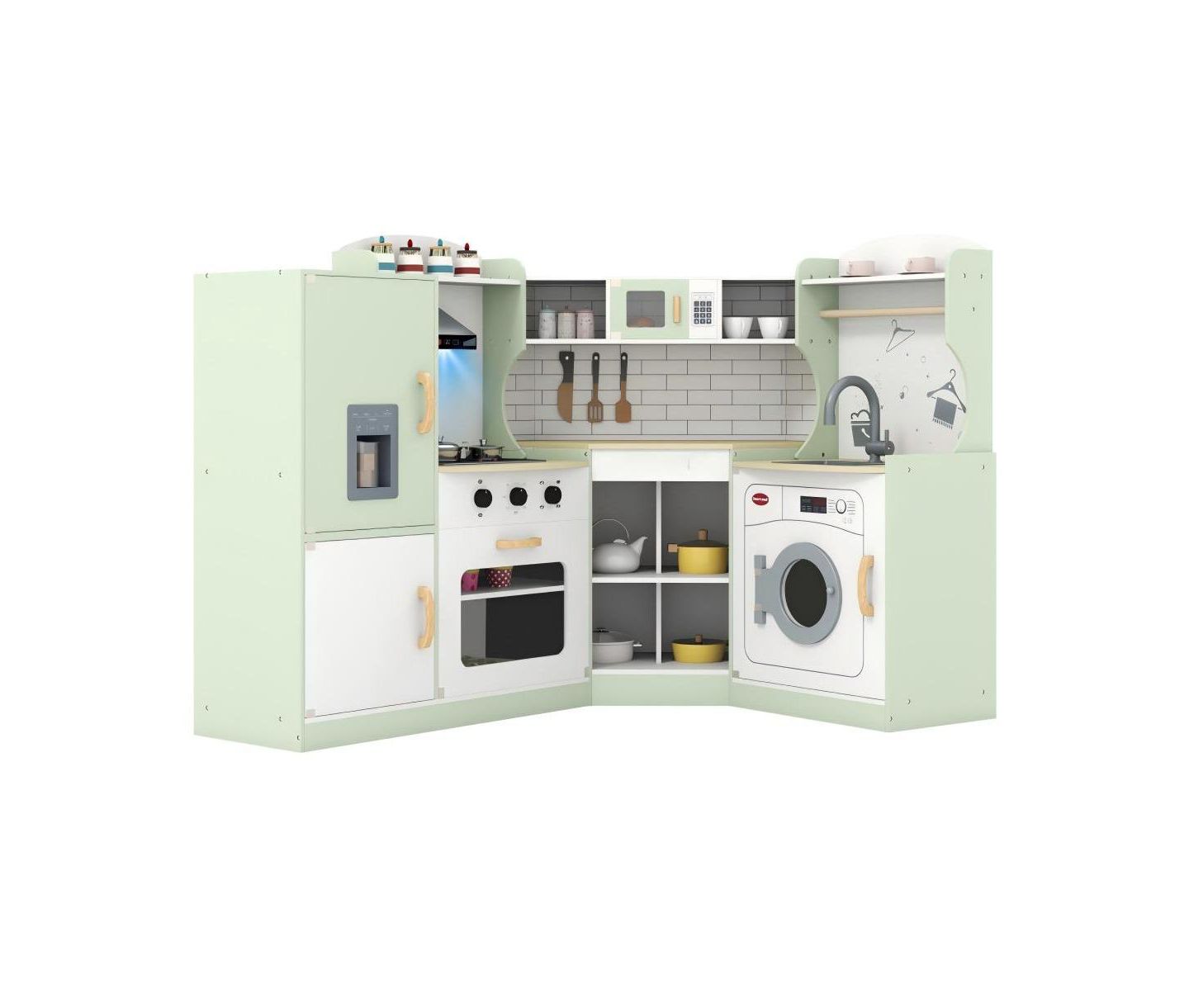 Детская игрушка HONGGE Corner Play Kitchen with Washer and Ice Maker, Ages 3+, цвет: Зелёный — фото 2