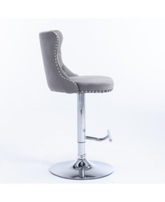 Streamdale Swivel Velvet Barstools, Adjustable Height, Chrome Base, Set of 2, Gray